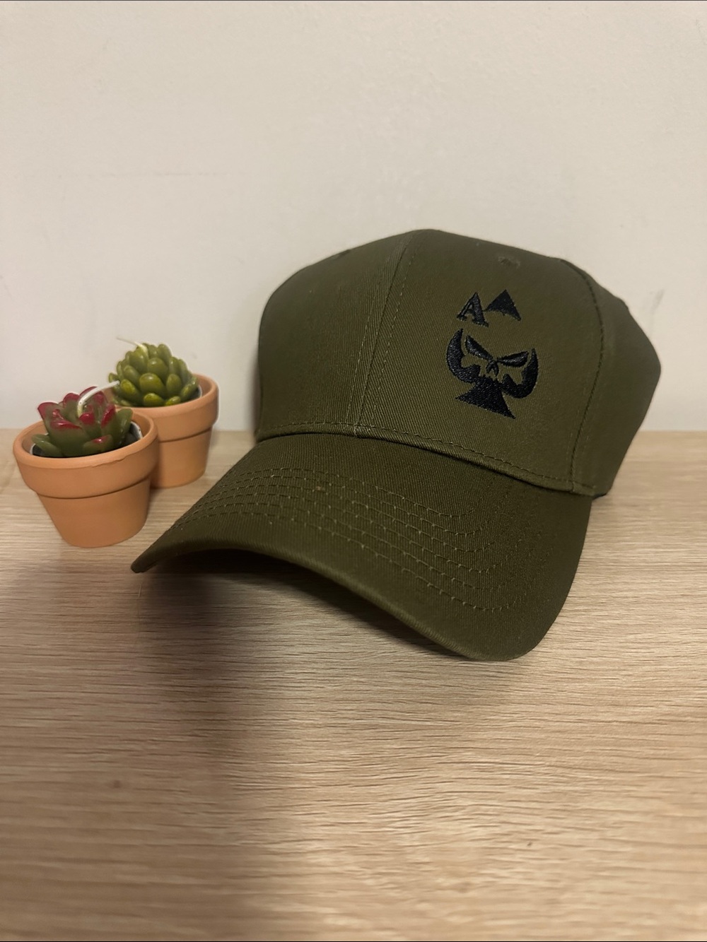 Ace of Spades Olive Green Men's Baseball Flex Fit Cap with Embroidered Logo